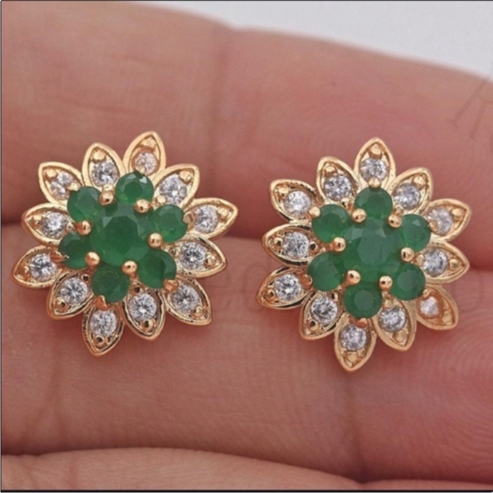 Farah Jewelry Gold and Red Floral Earrings with Ruby Cluster